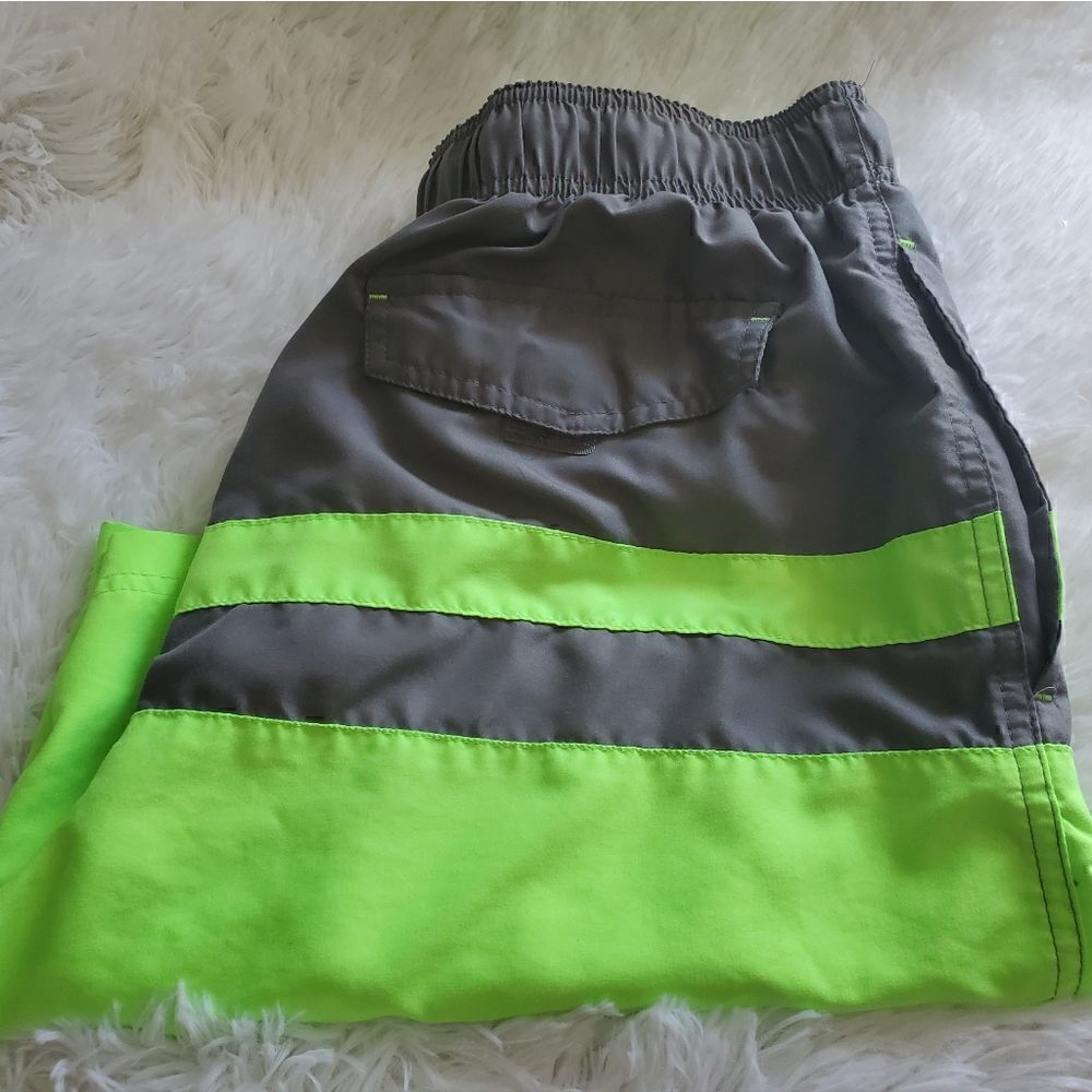 Men's Lime Green and Gray Swim Shorts